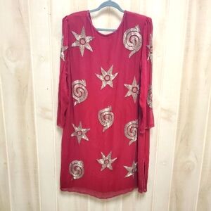 Vintage Boho Celestial Beaded Silk Dress